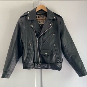 Vintage Biker Black Full Grain Leather Jacket Thinsulate Lined S/M Bomber Moto